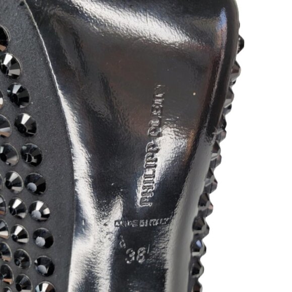 Philipp Plein Studded Spiked Peep Toe Mid Calf Stiletto Boots - Picture 5 of 5